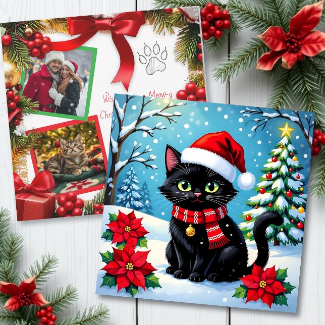 Gato de Natal e Modelo de Duas Fotos de Férias (Criador carregado)