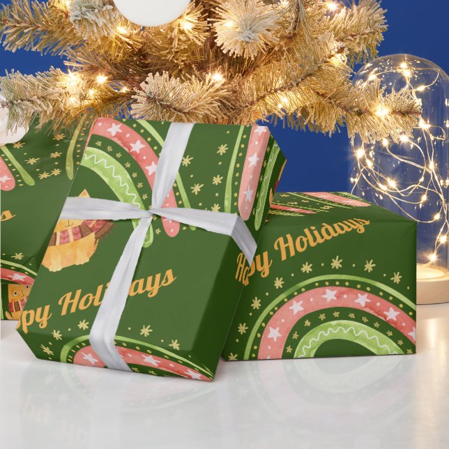 Gato de Natal e Papel de Presente Arco-íris (Feriados)