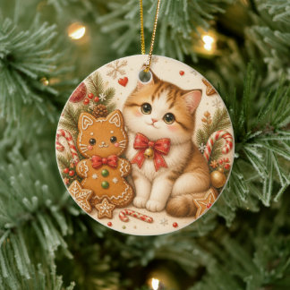 Gato de Pão de Mel Adorável Enfeite de Natal para