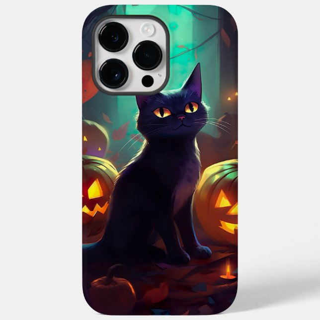Gato de Smoking de Halloween com Abóboras Assustad (Verso)