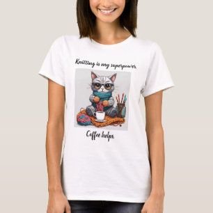 Gato de superpotência da camisa de tricô engraçado