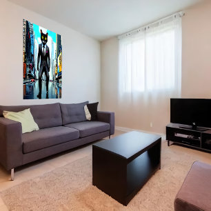 Gato de terno na cidade   AI Art Poster