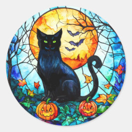 Gato de vidro manchado nos adesivos à luz da Lua