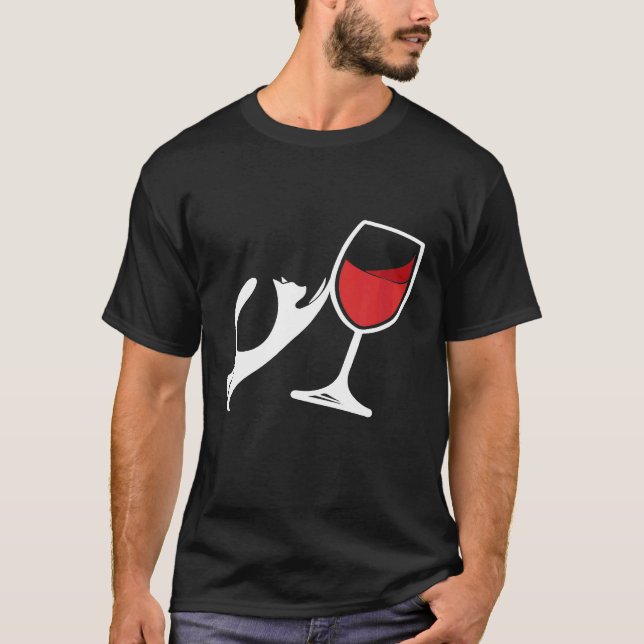 Gato Derrubando Copo de Vinho Camiseta Divertida d (Frente)