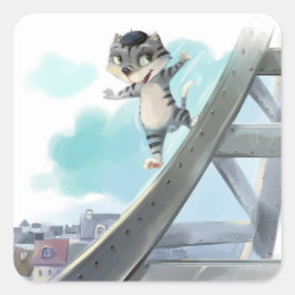Gato Desliza Torre Eiffel – Adesivos Quadrados de