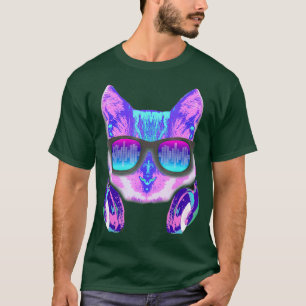 Gato DJ com arco-íris e Fones de ouvido Camisas