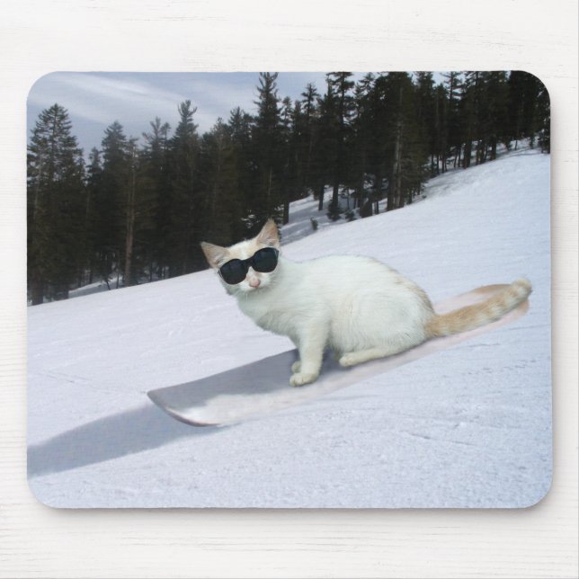 Gato do divertimento em um Snowboard Mousepad (Frente)