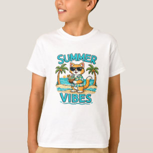 Gato do Verão T-shirt do Gato com Óculos de Sol