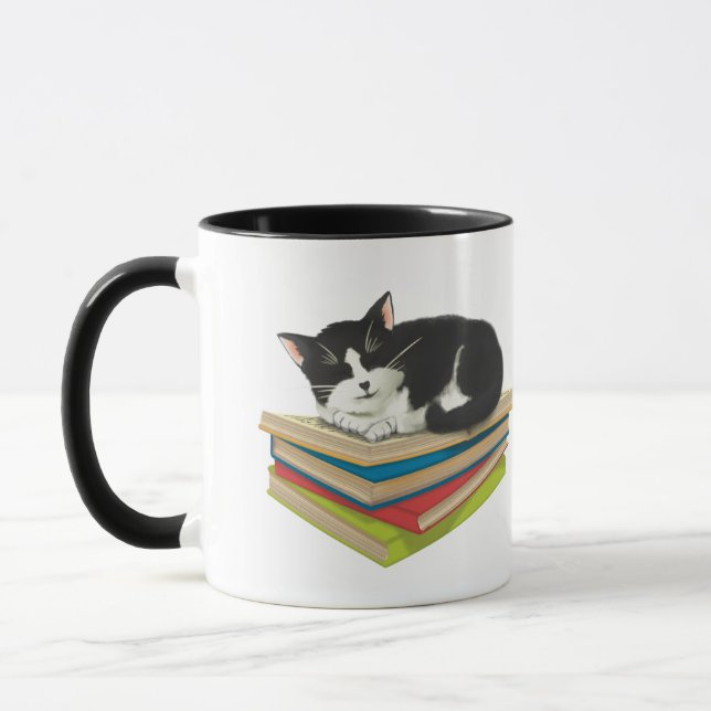 Gato dormindo na caneca de livros (Esquerda)