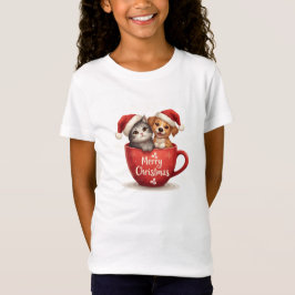 Gato e Cachorro Feliz Natal em Camisa de Caneca, P
