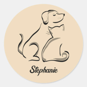 Gato e cão com adesivo de nome personalizado