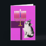 Gato e cartão cor-de-rosa de Menorah Hanukkah<br><div class="desc">Se você conhece uma menina que ame gatos,  este é um cartão perfeito de Hanukkah para ela.</div>