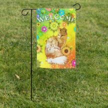 Gato e Flores Bem-Vindo