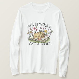 Gato e Livros Gincados Camisa Floral Gato e Livros
