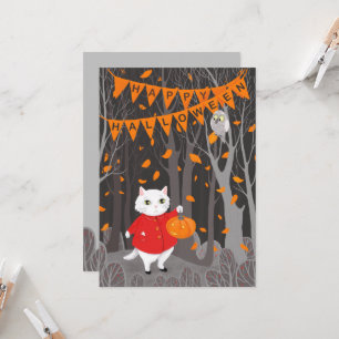 Gato e Pumpkin de Jack-o'-lanterno bonitos do Hall