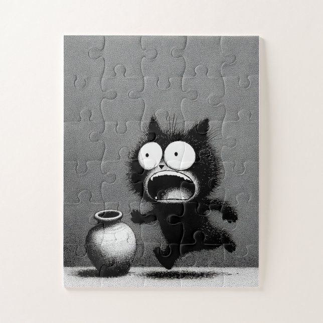 Gato e Vase em Pânico - Quebra-cabeça de desenho m (Vertical)