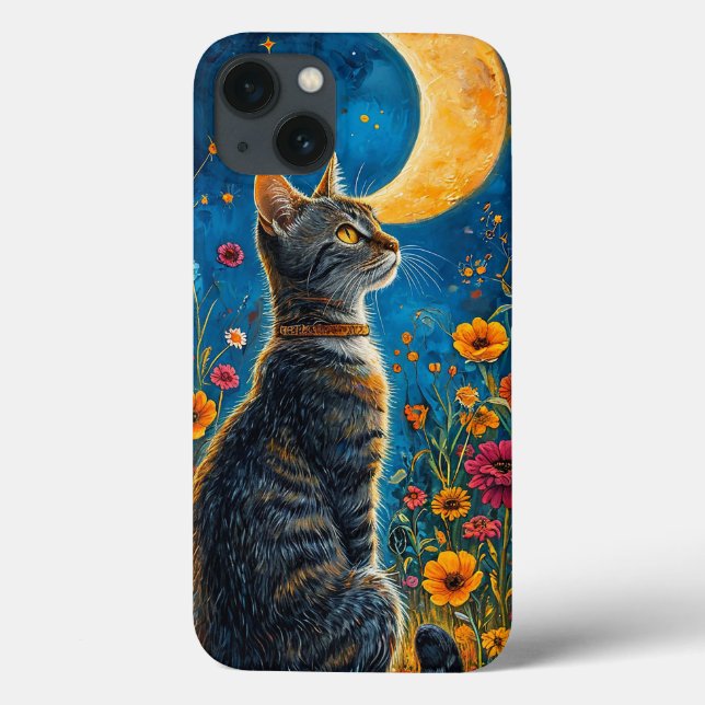 Gato elegante sob o céu noturno mágico da lua esté (Verso)
