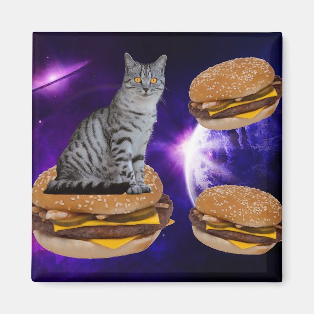 GATO EM ESPAÇO COM Íman de CheesEBURGERS (Frente)