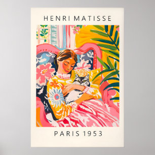 Gato em estilo de Matisse, impressão de arte, mulh