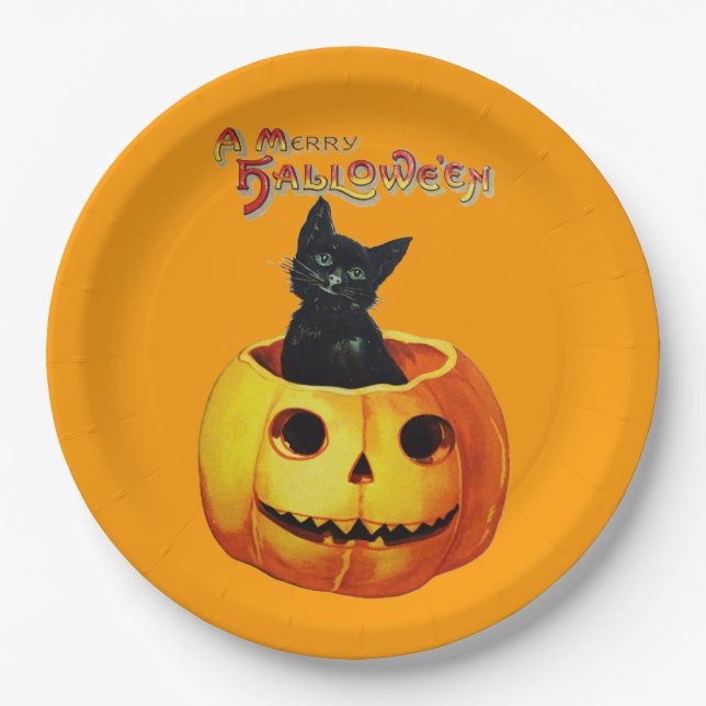 Gato em Pratos de Halloween de Pumpkin (Frente)