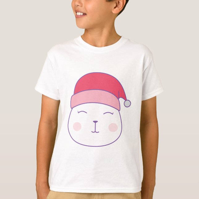 gato em santa claus christmas hat T-Shirt (Frente)