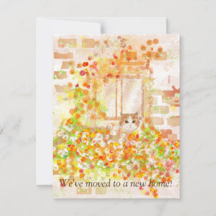 Gato em uma caixa de flores Novo Cartão de Anúncio