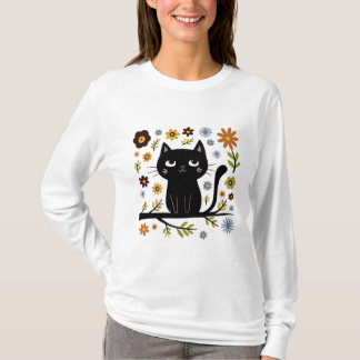 Gato em uma ramificação Desenhando T-Shirt de Long