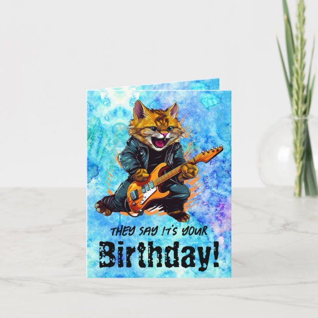 Gato Engraçado Aniversário Guitarra Folga Cartão d (Frente)