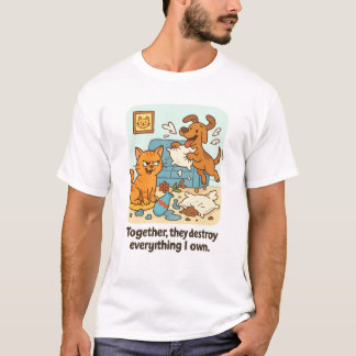 Gato engraçado e camiseta de cachorro - Juntos ele