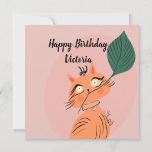 Gato Engraçado Folha de Planta Cartoon Aniversário