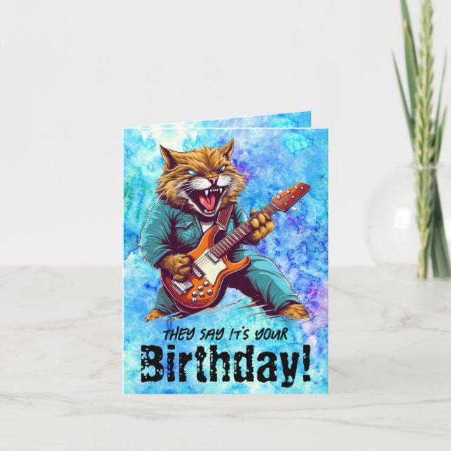 Gato Engraçado Músico de Aniversário Dobrou Cartão (Frente)