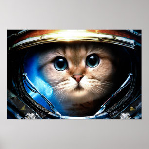 Gato Engraçado no Poster do Capacete Espacial
