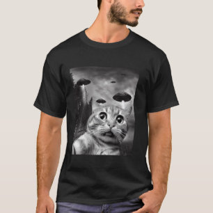Gato Engraçado Selfie com OVNIs, camisa retrô de g