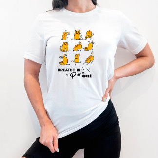 Gato Engraçado, Yoga Respira Na Camisa T