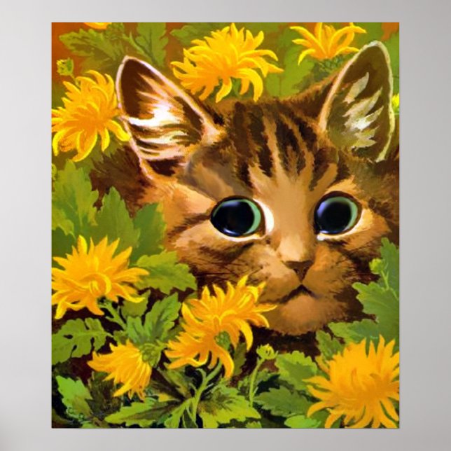 Gato Entre as Flores Poster Impressão (Frente)
