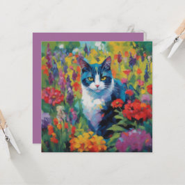 Gato entre Flores - Cartão de Saudação
