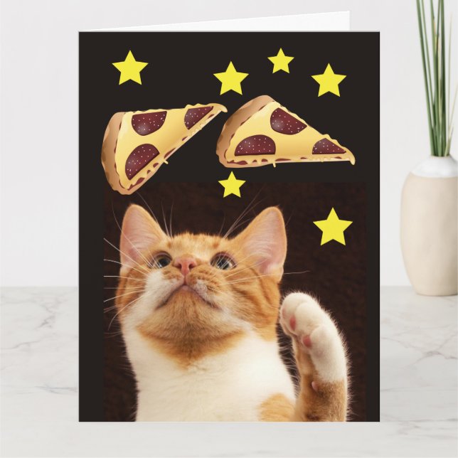 GATO ESPACIAL COM CARTÃO DE ANIVERSÁRIO DE PIZZA (Frente)