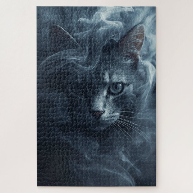 Gato Etéreo na Fumaça e Névoa – Quebra-Cabeça Míst (Vertical)