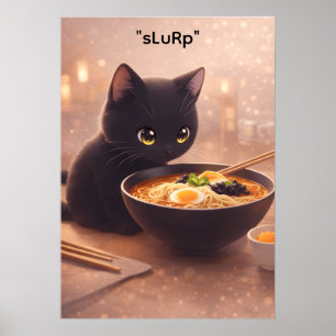 Gato fazendo ramen às 3 da manhã Poster