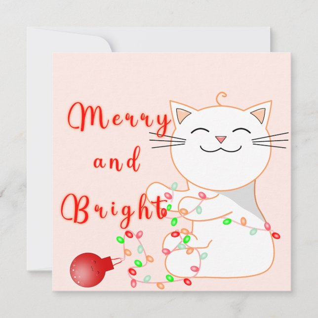 Gato Feliz Brincando Com Luz de LED | Cartão Plano (Frente)