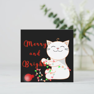 Gato Feliz Brincando Com Luz de LED   Cartão Plano