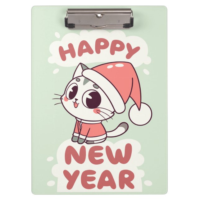 gato fofo ano novo feliz prancheta (Frente)