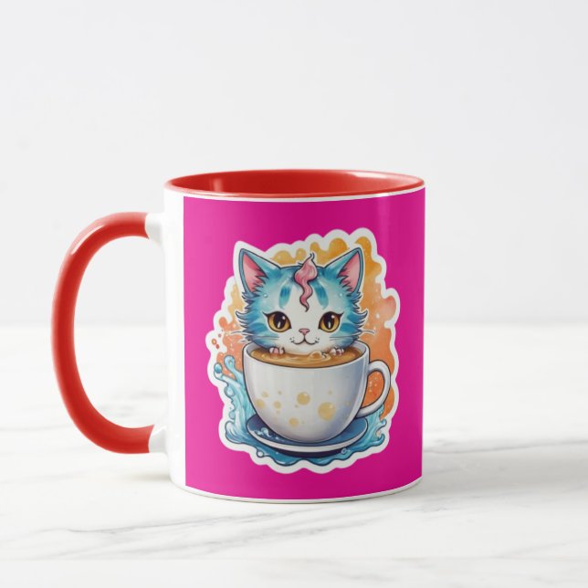 Gato Fofo Com Caneca De Café Design De Desenho-946 (Esquerda)