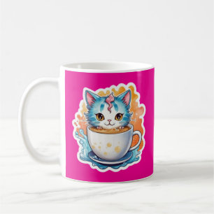 Gato Fofo Com Caneca De Café Design De Desenho-946