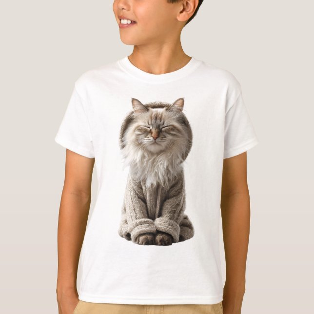 Gato Fofo de Suéter Meditando Crianças (Frente)