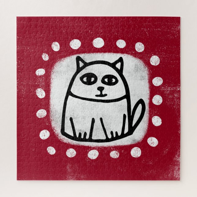 Gato Fofo em Quebra-Cabeça Vermelho (Vertical)