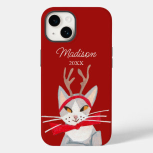 Gato fofo retrô natal vermelho