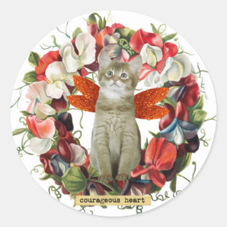 Gato gatinho, estilo de vintagem, flores, adesivo
