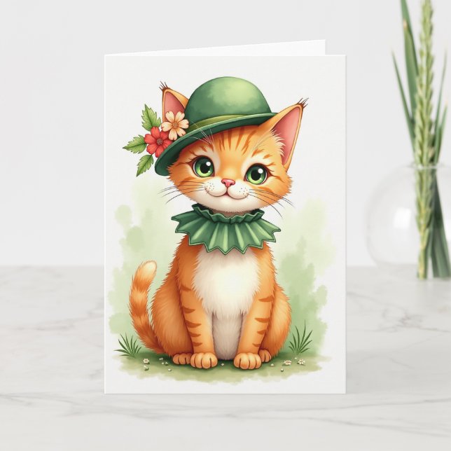 Gato Gengibre com Cartão de Cartola (Frente)