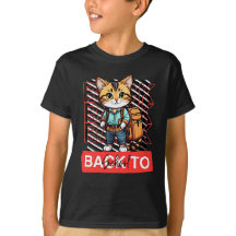 Gato giro de volta para camiseta escolar